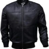 Mens Black Leather Bomber Jacket