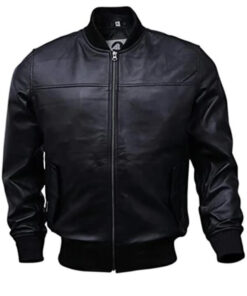 Mens Black Leather Bomber Jacket