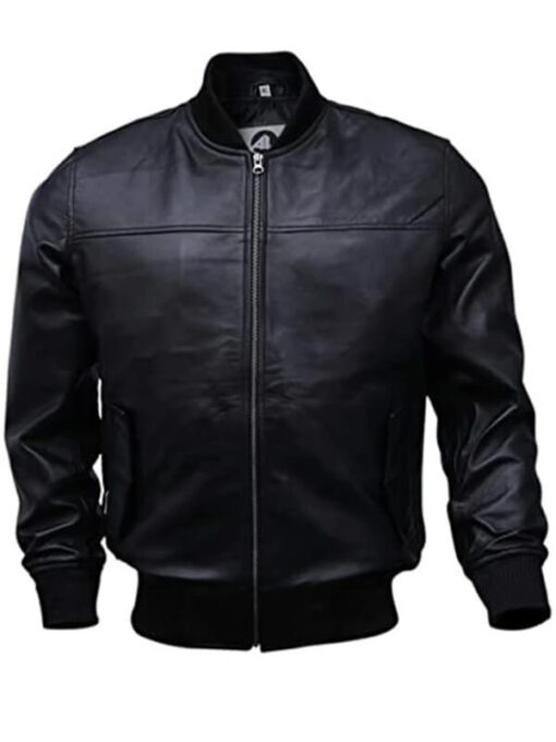 Mens Black Leather Bomber Jacket