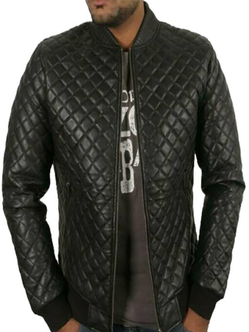 Black Bomber Quilted Leather Jacket