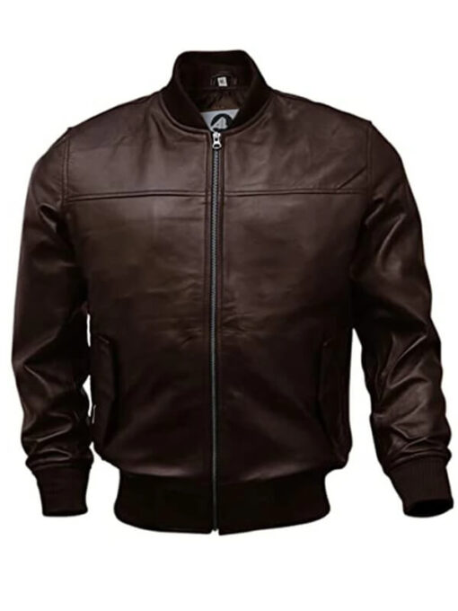 Mens Brown Leather Bomber Jacket