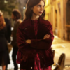 Emily In Paris Lily Collins Velvet Maroon Jacket