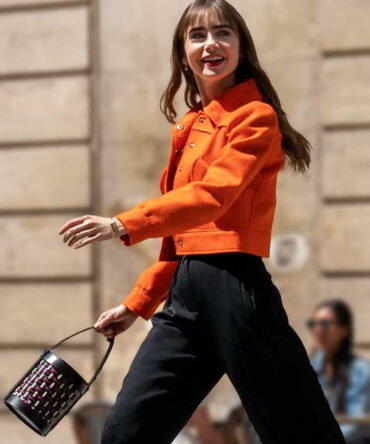 Emily In Paris S03 Lily Collins Orange Cropped Jacket