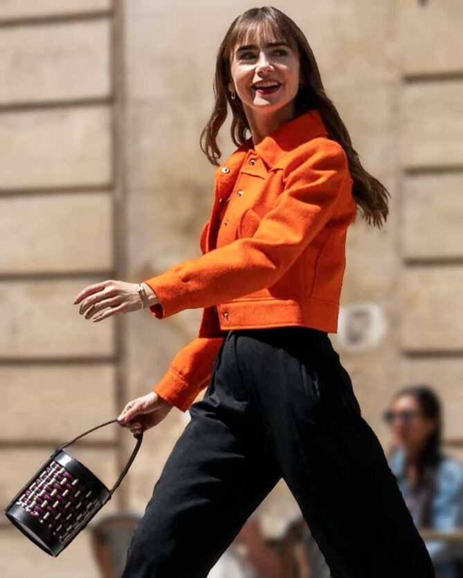 Emily In Paris S03 Lily Collins Orange Cropped Jacket