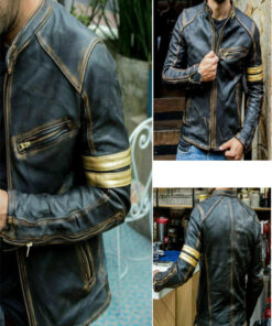 Motorcycle Leather Jacket in Black color