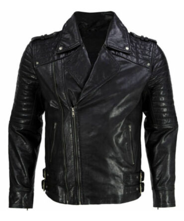 Black Biker Quilted Original Leather Jacket for Men