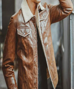 Brown Distressed Café Racer Shearling Jacket