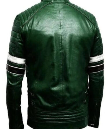 Men Biker Green Leather Zipper Jacket