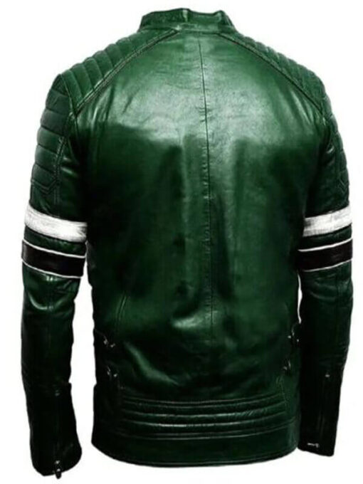 Men Biker Green Leather Zipper Jacket