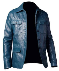 Blue Men's Leather Coat