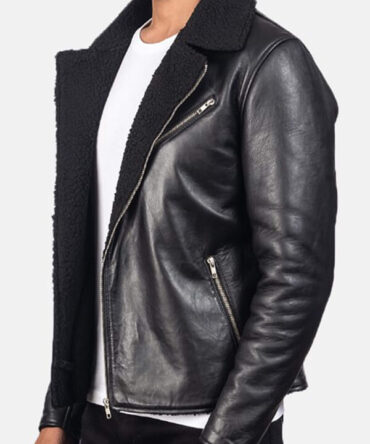 Men’s Black Fur Black Leather Jacket