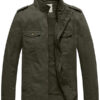 Men's Army Green Casual Washed Cotton Military Jacket