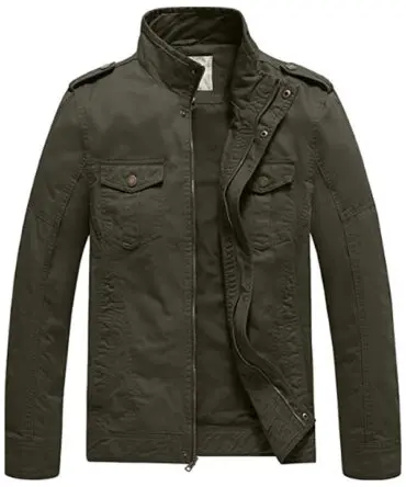 Men's Army Green Casual Washed Cotton Military Jacket