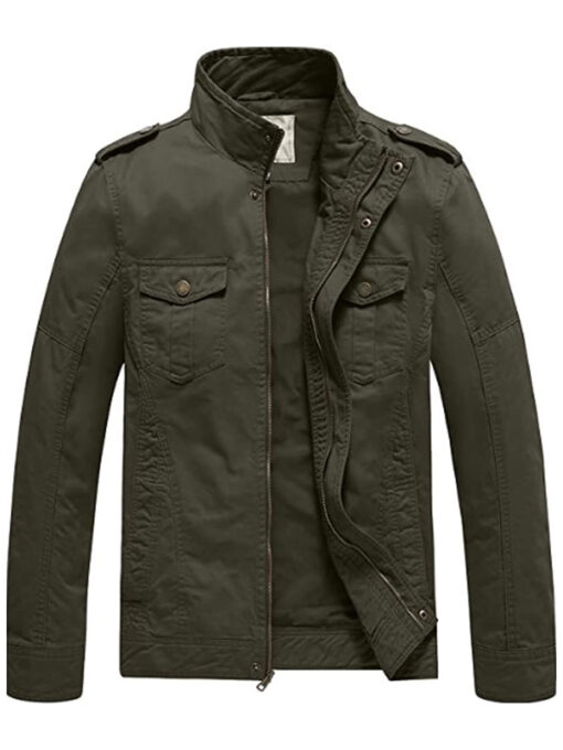 Men's Army Green Casual Washed Cotton Military Jacket