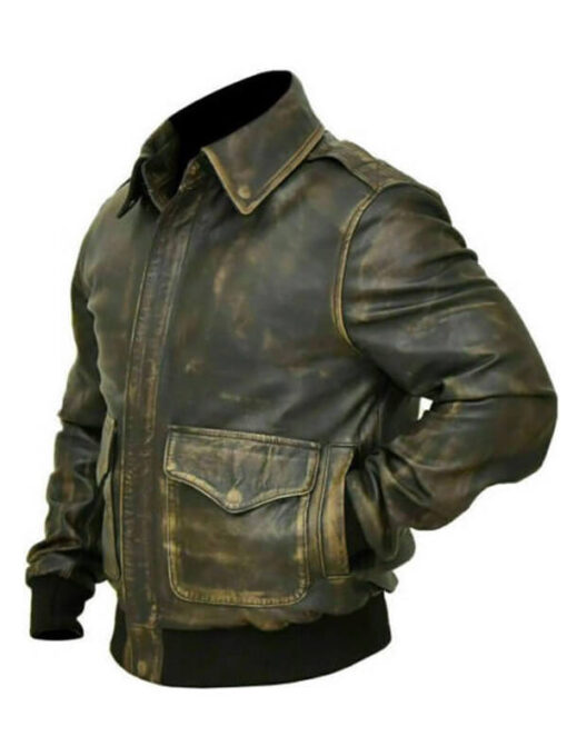 III-Fashions A2 Aviator US Air Force Cockpit Flight Shirt Collar Distressed Bomber Leather Jacket