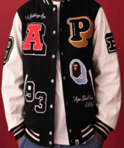 BAPE Crazy Patch Black Varsity Jacket Sax