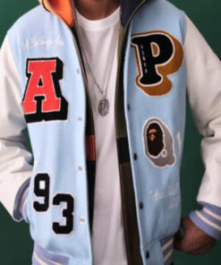 BAPE Crazy Patch Blue Varsity Jacket Sax