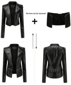 Black Detachable Women Leather Jacket