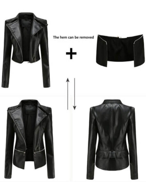 Black Detachable Women Leather Jacket