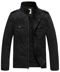 Men's Black Casual Washed Cotton Military Jacket