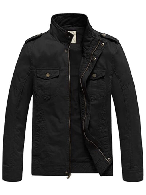 Men's Black Casual Washed Cotton Military Jacket