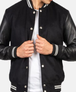 Baseball Black-White Striped Varsity Letterman Lightweight Jacket