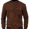 Brown Suede Leather Bomber Jacket