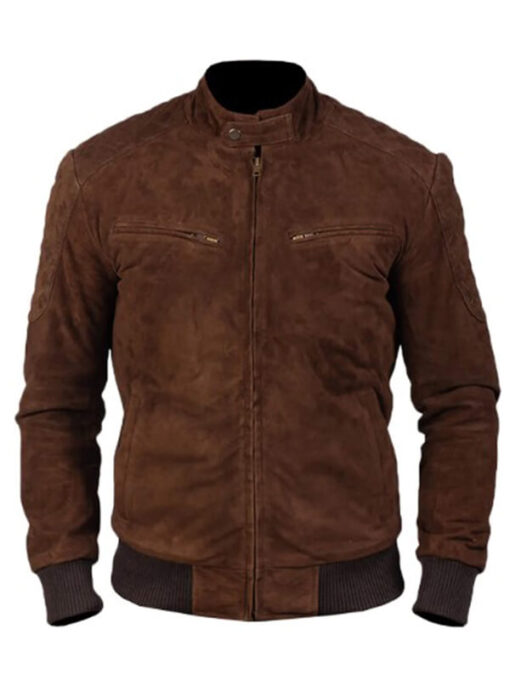 Brown Suede Leather Bomber Jacket