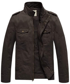 Men's Brown Casual Washed Cotton Military Jacket