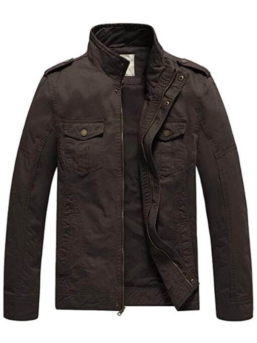 Men's Brown Casual Washed Cotton Military Jacket