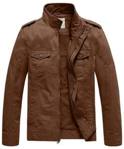 Men's Coffee Casual Washed Cotton Military Jacket