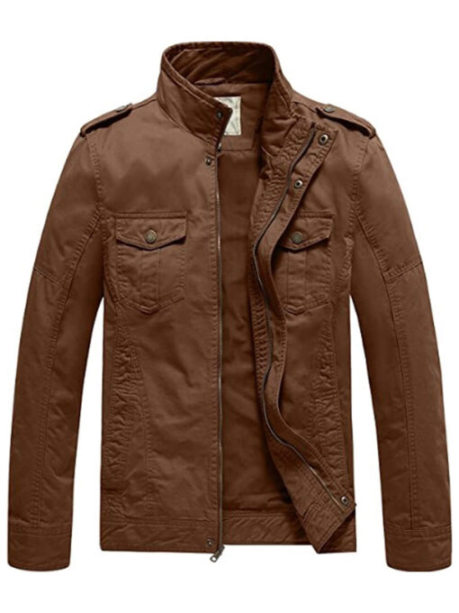 Men's Coffee Casual Washed Cotton Military Jacket