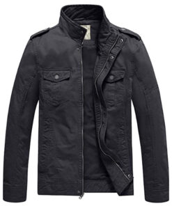 Men's Dark Grey Casual Washed Cotton Military Jacket