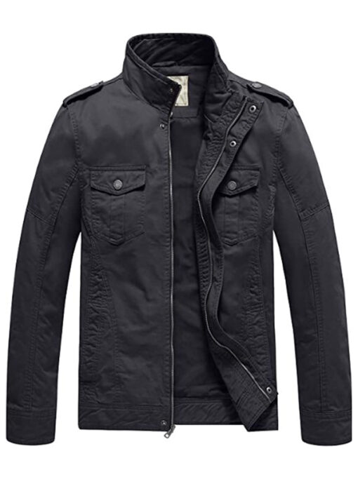 Men's Dark Grey Casual Washed Cotton Military Jacket