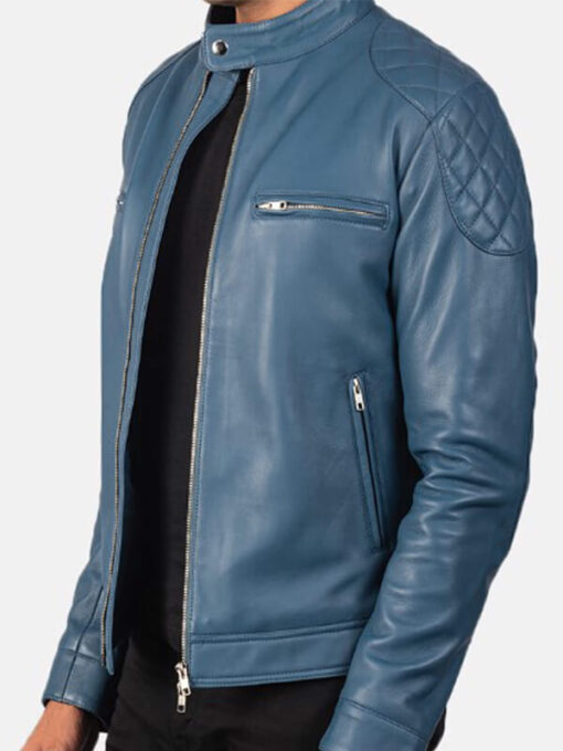 Men's Blue Genuine Leather Biker Jacket