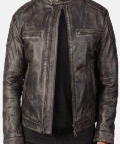 Men's Distressed Brown Genuine Leather Biker Jacket