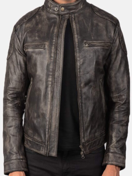 Men's Distressed Brown Genuine Leather Biker Jacket