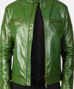 Men's Green Genuine Leather Biker Jacket