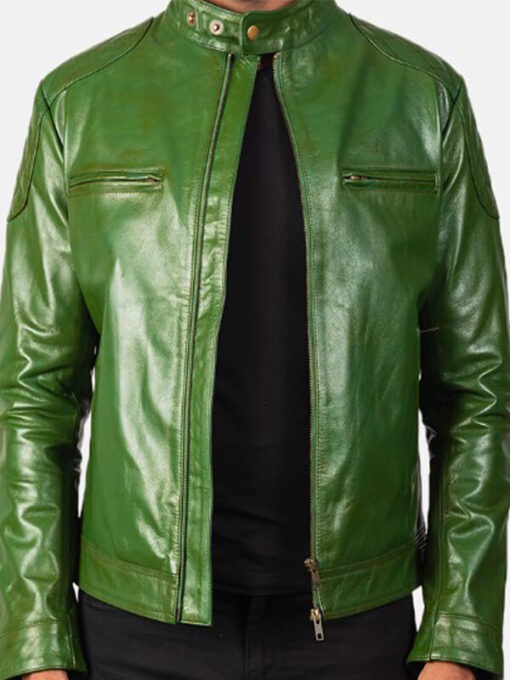 Men's Green Genuine Leather Biker Jacket