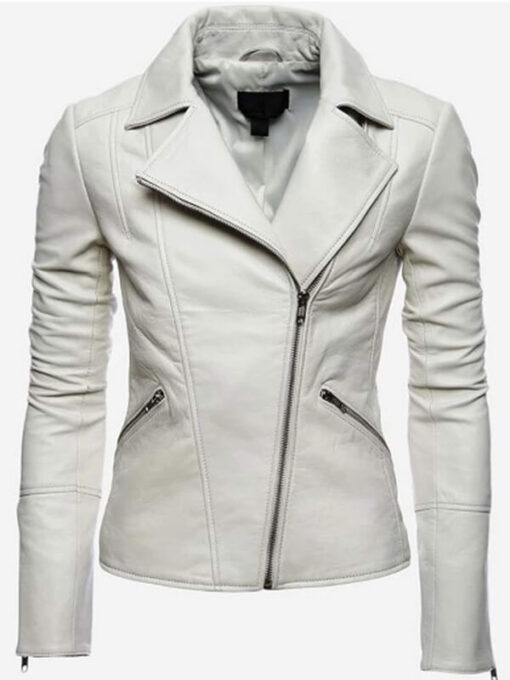 White Leather Motorcycle Biker Jacket