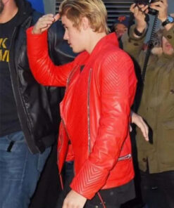 Justin Bieber Red Quilted Biker Leather Jacket