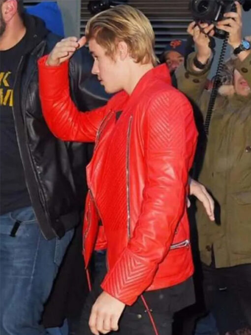 Justin Bieber Red Quilted Biker Leather Jacket