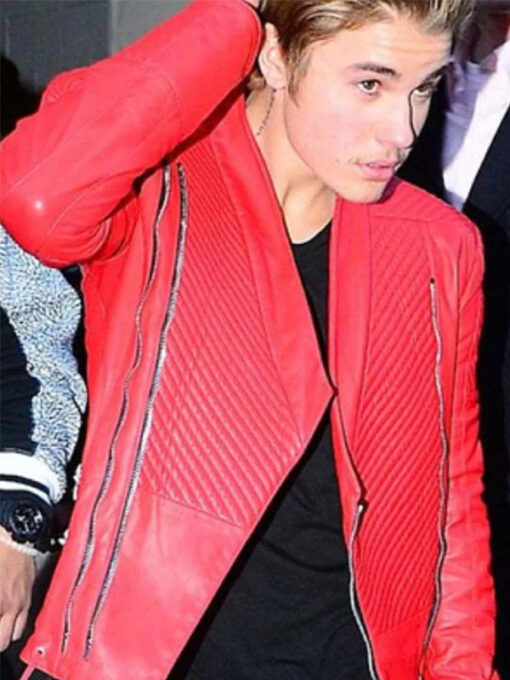 Justin Bieber Red Quilted Leather Jacket