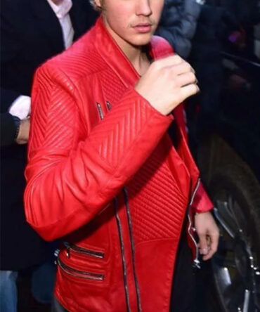 Justin Bieber Red Biker Leather Jacket