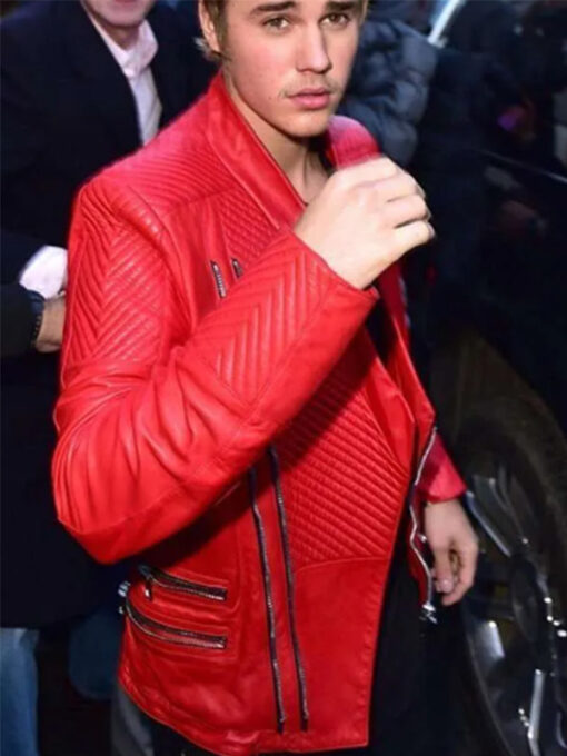 Justin Bieber Red Biker Leather Jacket