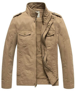 Men's Khaki Casual Washed Cotton Military Jacket