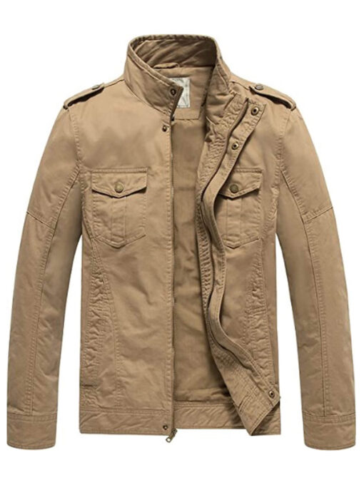 Men's Khaki Casual Washed Cotton Military Jacket