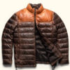 Tan-brown Puffer Leather Jacket