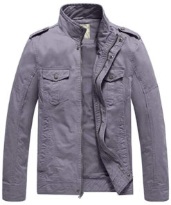 Men's Light Grey Casual Washed Cotton Military Jacket