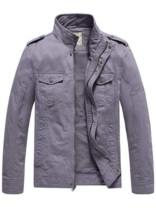 Men's Light Grey Casual Washed Cotton Military Jacket